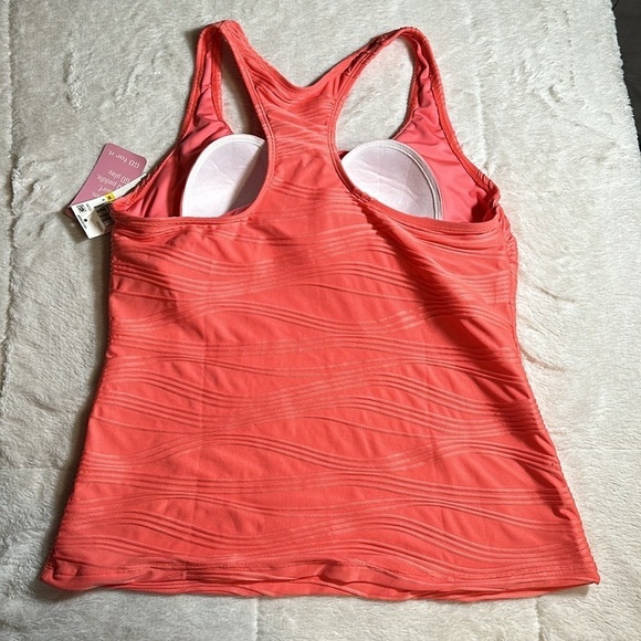 GO GOSSIP Coral Wavelength Textured Molded Tankini Swimsuit Top sz Medium Coral - Picture 4 of 16